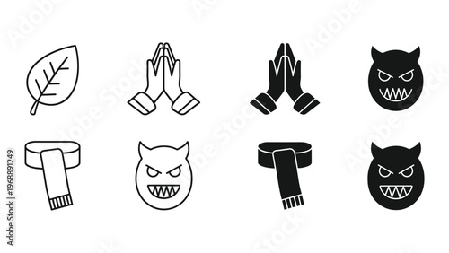 Assorted icons depicting mystical and religious symbols with a dark twist