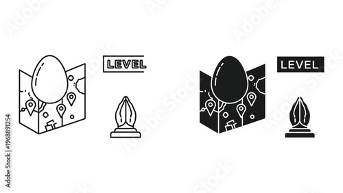 Progression levels in a game featuring an egg and a flame icon