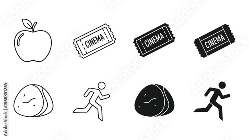 Contrasting healthy choices and leisure activities in a simple icon set