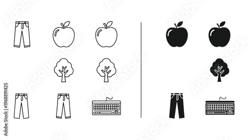 Comparison of filled and unfilled simple icons in black and white