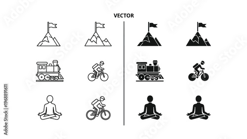 Visual comparison of original and vectorized illustrations of various objects and activities