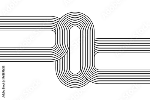Cuadro en lienzo Intertwined black parallel lines forming a geometric path on white