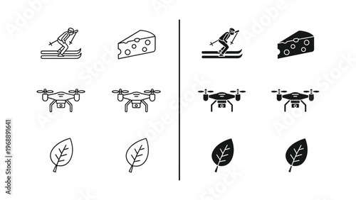 Comparative illustration of visual elements with contrasting attributes in pairs