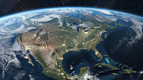 Earth from space with illuminated North America at night