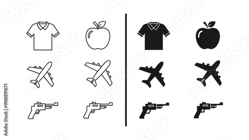 Comparison of line art styles between light and dark filled objects