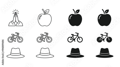 Evolution of icons from outline to filled and colored variations