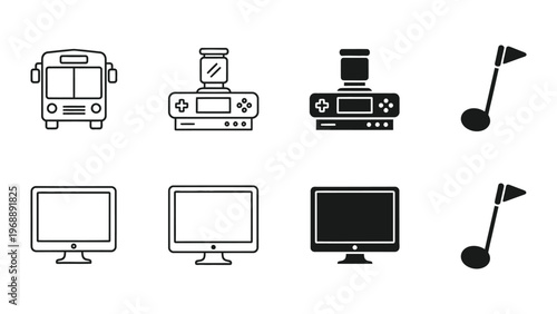 Collection of icons representing technology and entertainment devices