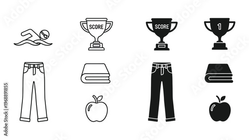 Contrast between casual and formal attire paired with activities and achievements icons