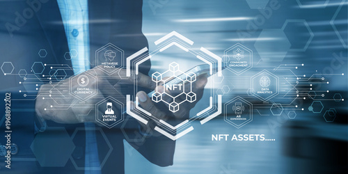Photos Businessman interacting with digital interface showcasing NFT concept with inter