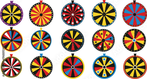 Colorful Wheel Spinner Set with Various Bright Patterns, Ideal for Games, Lotteries, and Fun Activities