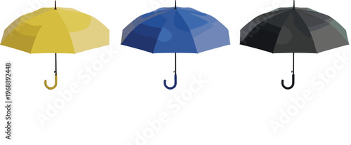 Simple Umbrella Set in Yellow, Blue, and Black Colors, Minimalist Design for Rain Protection and Outdoor Accessories