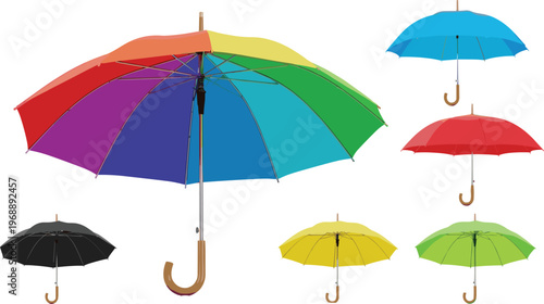 Vibrant Umbrella Set with Rainbow and Solid Colors, Ideal for Summer, Rain, and Outdoor Activities