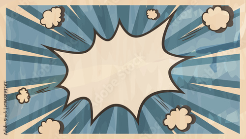 Dynamic comic style background with explosive speech bubble design.