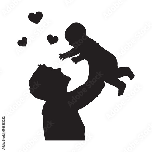 Father Lifting Child Silhouette Icon Vector for Father's Day Love Use