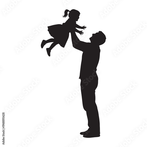 Father Lifting Daughter Silhouette Icon Vector for Father's Day Love