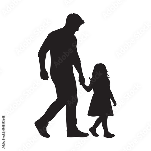 Father Walking with Daughter Silhouette Icon Vector for Father's Day