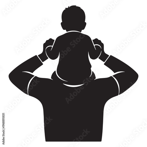 Father Carrying Child Shoulders Icon Vector for Father's Day Love Use