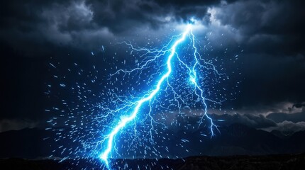 Bright blue lightning bolt with electric sparks and glowing energy, vivid isolated power effect with crackling plasma detail and neon intensity, photorealistic, high resolution,no logos