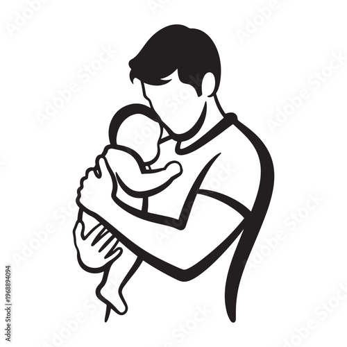 Father Holding Baby Icon Minimal Line Vector for Father's Day Love