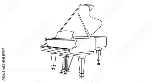 Grand Piano Continuous Line Art Isolated on White