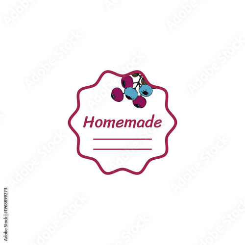 Template jam label design. Retro homemade label. Blueberry marmalade dessert product. Doodle vector illustration.