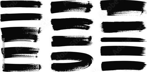 Black Brush Strokes Vector Illustration, Abstract Grunge Texture on White Background, Paint Smear and Ink Splatter Artistic Elements, Creative Graphic Design for Posters, Branding and Covers