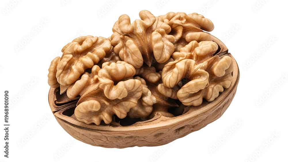 Obraz premium A wooden bowl filled with walnuts on transparent background