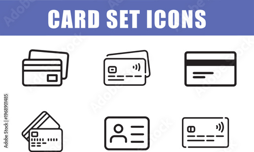 credit card icon set, payment card vector icons, debit card line icons, banking card outline collection, financial payment icons pack, contactless card symbols, credit card UI icons, vector