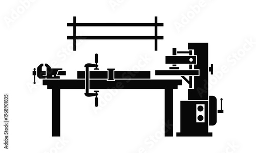 A lathe machine setup for metalworking operations in a workshop environment