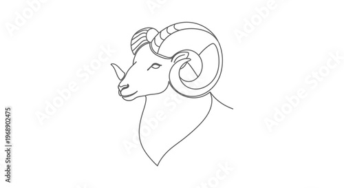 Ram Head Line Art Profile Isolated on White Background