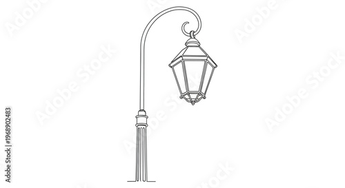 Vintage Street Lamp Line Art Isolated on White Background