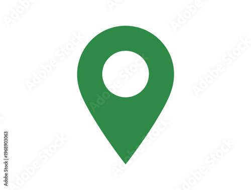 A green map pin icon on a white background for navigation and location purposes