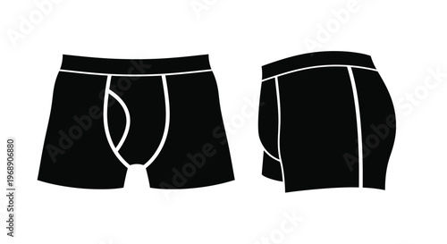 Black and white illustration of two pairs of men s boxer briefs