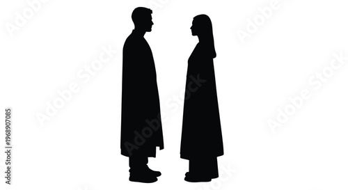 Silhouettes of a man and woman facing each other in profile