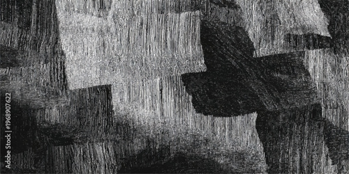 A dark and moody black and white wood texture with a rough grunge pattern and weathered design that evokes a natural stone wall or a cold winter landscape with flowing water