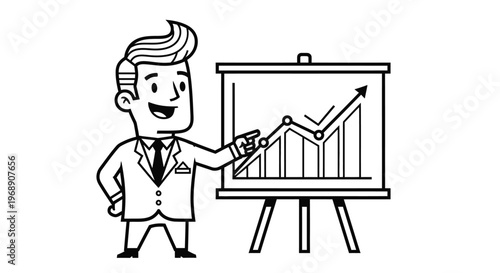 A businessman presenting a growing graph on a whiteboard during a meeting