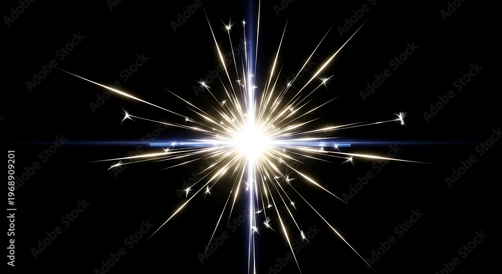 Obraz premium Glowing, radiant explosion of light against a black backdrop. Starburst effect