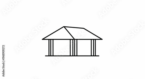 Simple line drawing of a house with a triangular roof and columns