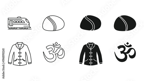 Contrast of modern transportation, traditional attire, and spiritual symbols