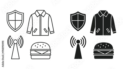 Contrast of secure connections and casual dining icons with clothing styles