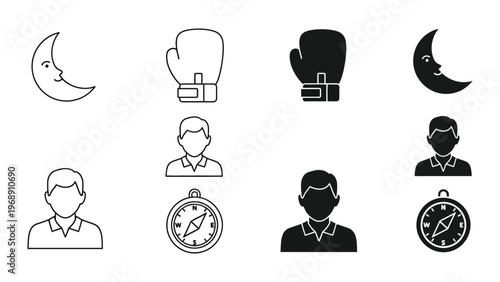 Contrast icons depicting themes of rest, strength, guidance, and leadership