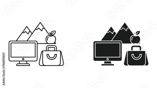 Contrast between traditional and modern digital workspace icons with nature elements