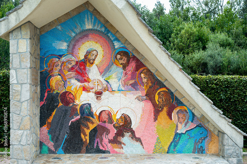Mosaic of the Last Supper, the Fifth Luminous Mystery of the Rosary – Sanctuary of the Queen of Peace, Medjugorje, Bosnia and Herzegovina.