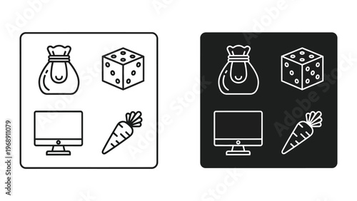 Contrast of icons on light and dark backgrounds with symbolic elements