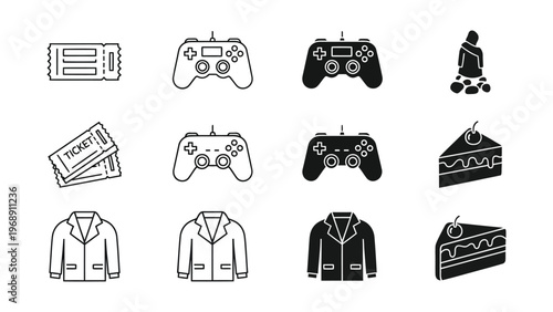 Iconic symbols representing entertainment, gaming, and leisure activities