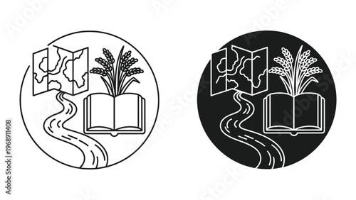 Symbolic harmony of knowledge, growth, and wisdom depicted through book and plant motifs