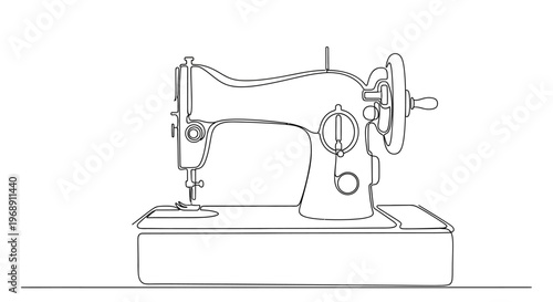 Vintage Sewing Machine Line Art Isolated on White Background