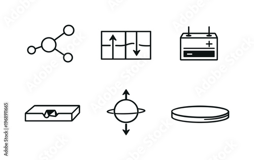 Line style icons of information–carrier relations: binary bit node, magnetic domain patch, charge storage cell, optical pit mark,
