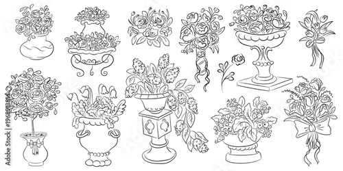 Flower Bouquet Wedding Line Art