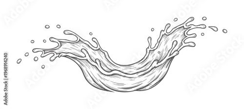Hand drawn of a dynamic water splash with droplets liquid motion